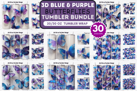 Blue Purple Butterflies Tumbler Bundle