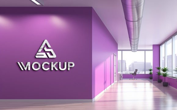 Branding Reality: The Purple Wall Logo Mockup Office Indoor