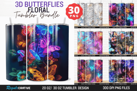 Butterflies Floral Tumbler Wrap Bundle
