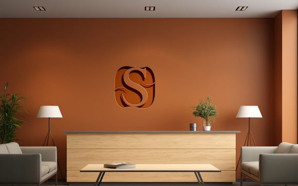 Deboss Wall Logo Mockup for Office Desks