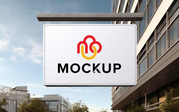 Elevate Branding with a Modern White Hang Sign Mockup