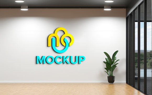 Indoor Logo Mockup on White Wall: Elevating Brand Presentation with Realistic 3D Visualization