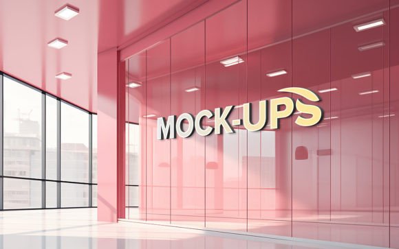 Office Space Logo Mockup Glass Wall