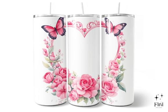 Pink Heart Butterfly Tumbler Wrap PNG Guide