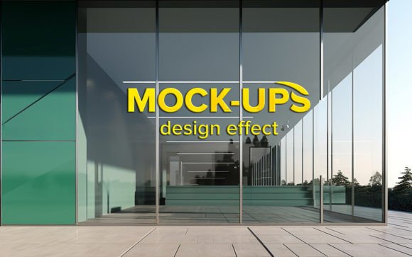 Realistic Outdoor Glass Wall Logo Mockup