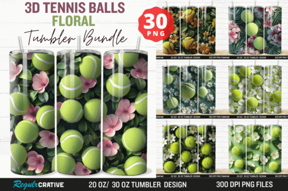 Tennis Balls Floral Tumbler Wrap Bundle