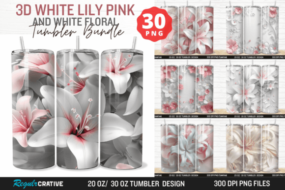 White Lily Pink and White Floral Tumbler: Elevating Sublimation Design with Digital Precision
